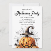 モダンなカボチャの蜘蛛の大人のハロウィンパーティー 招待状 (正面)