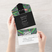 モダンなカラテアの植物パターンウェディング オールインワン招待状 (貼ってはがせる)