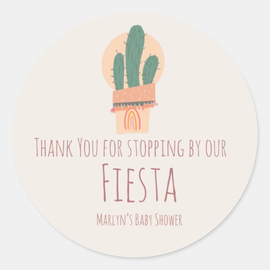 モダンなカラフルなサボテンの鉢植え レインボー ウェディング 赤ちゃん ラウンドシール (正面)