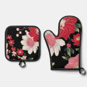 モダンなカラフルな桜の花の日本の誕生日パーティー 鍋つかみ&鍋敷きセット (正面)