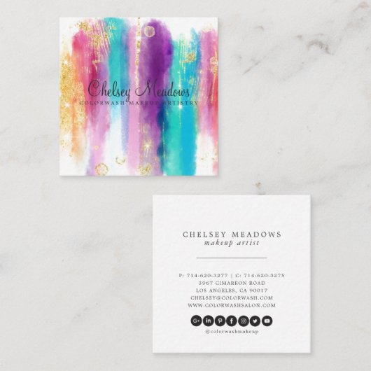 モダンなカラフルによって絵を描かれるブラシストロークグリッター スクエア名刺 (正面/裏面)