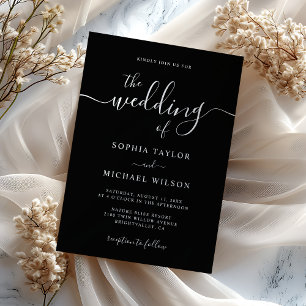モダンなカリグラフィーが印象的なモノクロウェディング 招待状