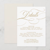 モダンなカリグラフィーが施されたタイムレスなゴールドとホワイトのウェディング エンクロージャーカード (正面/裏面)