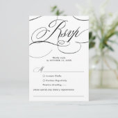 モダンなカリグラフィーが永続する ブラック＆ホワイトの結婚式 出欠カード (スタンド正面)