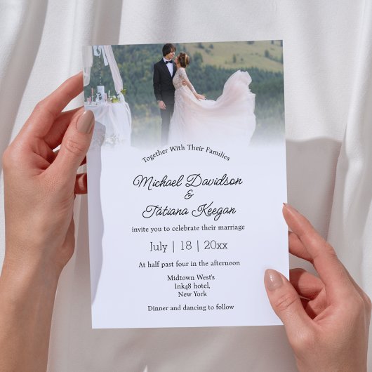 モダンなカリグラフィーとおしゃれな結婚式の写真 招待状