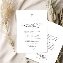 モダンなカリグラフィーとエレガントなモノグラムの結婚式 招待状