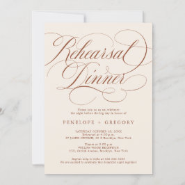 モダンなカリグラフィーのテラコッタ色の リハーサルディナー 招待状