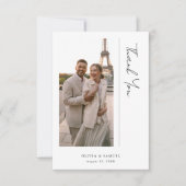 モダンなカリグラフィーのミニマルなリゾートウェディングフォト サンキューカード (正面)