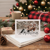 モダンなカリグラフィーの家族クリスマス写真 シーズンカード