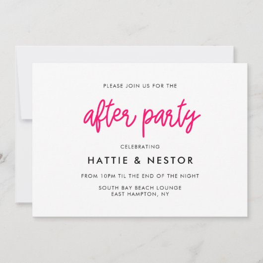 モダンなカリグラフィーの結婚式のアフターパーティー 招待状 (正面)