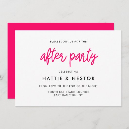 モダンなカリグラフィーの結婚式のアフターパーティー 招待状 (正面/裏面)