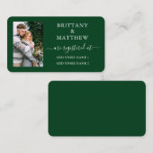 モダンなカリグラフィー写真ウェディングレジストリーグリーン エンクロージャーカード (正面/裏面)