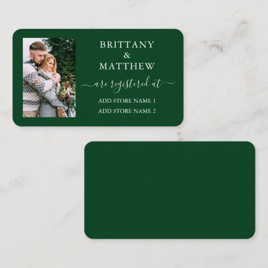 モダンなカリグラフィー写真ウェディングレジストリーグリーン エンクロージャーカード (正面/裏面)