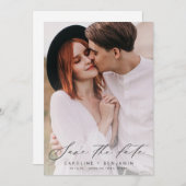 モダンなカリグラフィー写真 ウェディング セーブ・ザ・デート (正面/裏面)