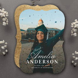 モダンなカリグラフィー卒業写真発表 招待状