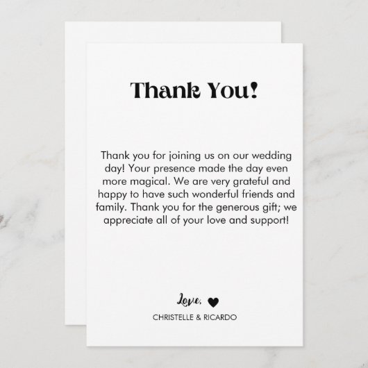 モダンなカリグラフィー文字の結婚式お礼カード 案内状 (正面/裏面)