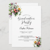 モダンなカリグラフィー エレガントな花の卒業パーティー 招待状 (正面/裏面)