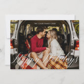 モダンなカリグラフィー スクリプト ハッピー ホリデーズ フォト レッド シーズンカード (正面)