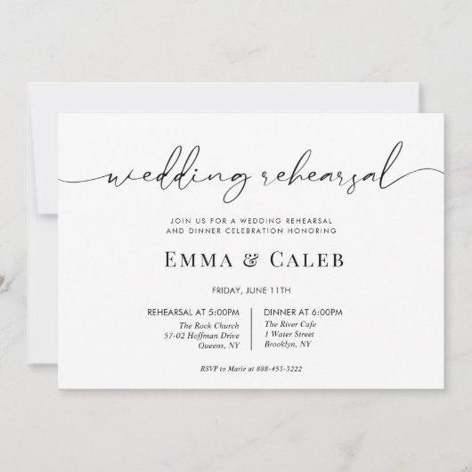 モダンなカリグラフィー スクリプト リハーサル ディナー 招待状 (正面)