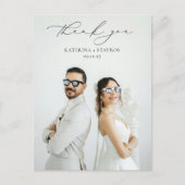 モダンなカリグラフィー スクリプト 結婚式の写真 お礼 ポストカード (正面)