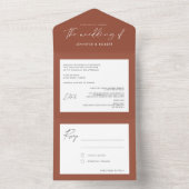 モダンなカリグラフィー ソリッド テラコッタ ウェディング オールインワン招待状 (内側)