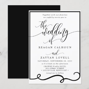モダンなカリグラフィー ブラック＆ホワイトの結婚式 招待状