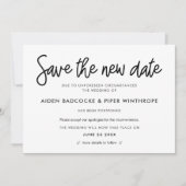 モダンなカリグラフィー 新しい日程のお知らせ 招待状 (正面)