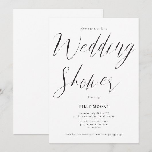 モダンなカリグラフィー　男女兼用結婚前お茶会 招待状 (正面/裏面)