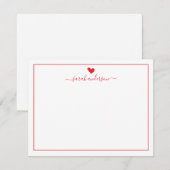 モダンなカリグラフィー 赤いハートの名前入り ノートカード (正面/裏面)