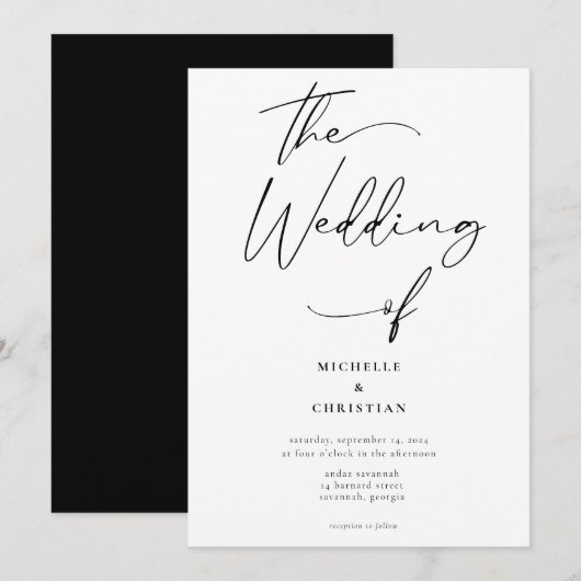 モダンなカリグラフィー 黒 ブラックの結婚式 招待状 (正面/裏面)