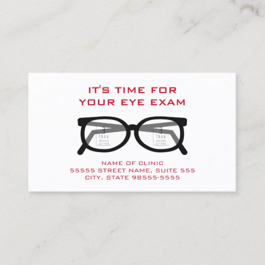 モダンなガラス製の義眼の検査のアポイントメントのメモ 予約カード (正面)