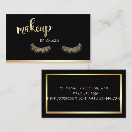 モダンなガーリーなエレガントフレーム、ゴールドグリッターラッシュ 名刺 (正面/裏面)