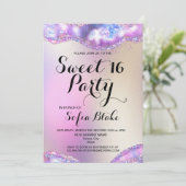 モダンなガーリーエレガント グリッター 16歳の誕生日 オパール 招待状 (スタンド正面)