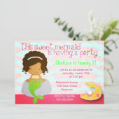 モダンなキュートな人魚のピンクの誕生日パーティー招待状 招待状 (スタンド正面)