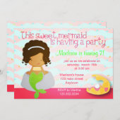 モダンなキュートな人魚のピンクの誕生日パーティー招待状 招待状 (正面/裏面)
