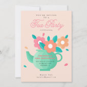 モダンなキュートな子供の花のティーパーティー誕生日 招待状 (正面)