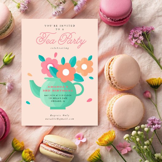 モダンなキュートな子供の花のティーパーティー誕生日 招待状