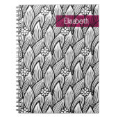 モダンなキュートな黒と白のヒッピーダイシーフラワーパターン ノートブック (正面)