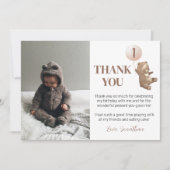 モダンなクマの風船の誕生日写真ありがとうカード サンキューカード (正面)