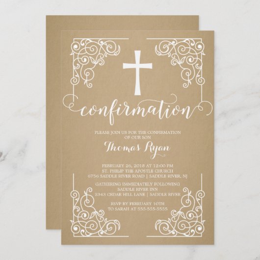 モダンなクラフトの十字の確認の招待状 招待状 (正面/裏面)