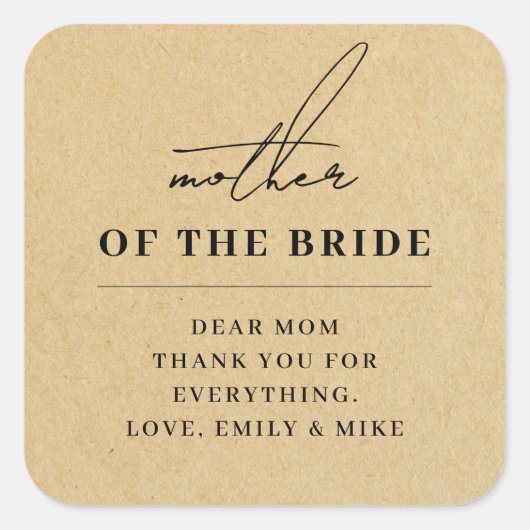 モダンなクラフトスタイルの結婚式の母へのギフト スクエアシール (正面)