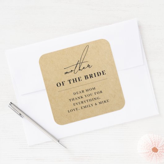 モダンなクラフトスタイルの結婚式の母へのギフト スクエアシール (封筒)