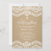 モダンなクラフト ヴィンテージ ラ lace 確認招待状 招待状 (正面)