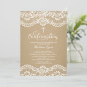 モダンなクラフト ヴィンテージ ラ lace 確認招待状 招待状 (スタンド正面)