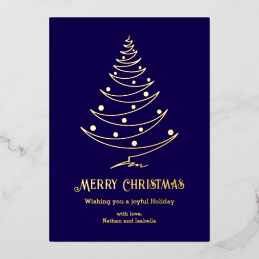モダンなクリスマスおめでとう ネイビーブルー ゴールド 箔シーズンカード (正面)