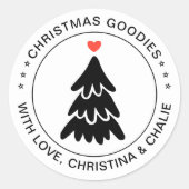 モダンなクリスマスのお菓子ハートのオーダーメイド ラウンドシール (正面)