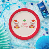 モダンなクリスマスのエルフ　赤とアイボリー ペーパープレート (パーティー)