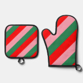 モダンなクリスマスのキャンディストライプ 鍋つかみ&鍋敷きセット (正面)