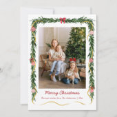 モダンなクリスマスのグリーンとリボン 1枚の写真 シーズンカード (正面)