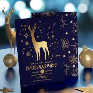 モダンなクリスマスのシカのデザイン 箔招待状